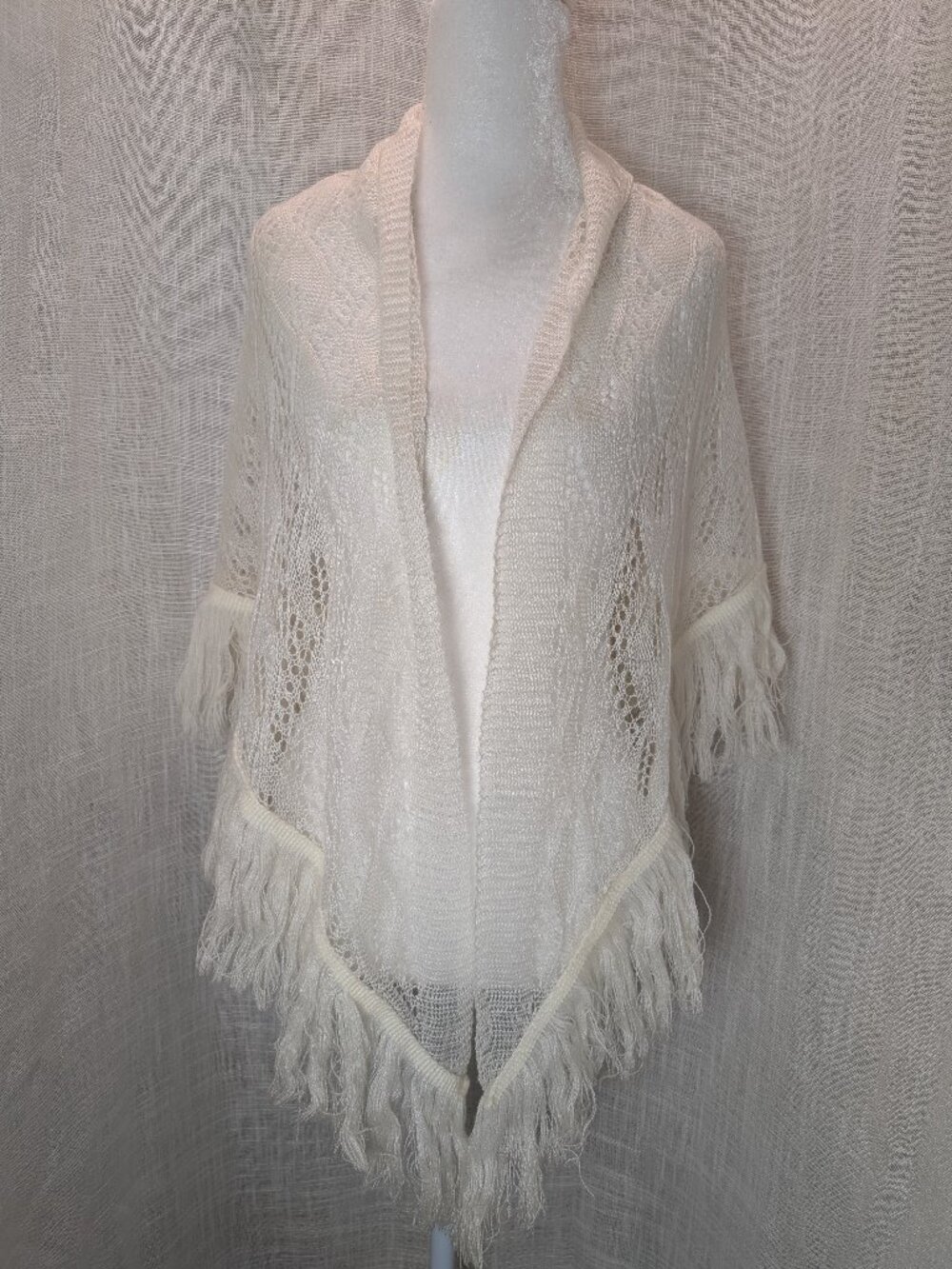Vintage Desco Cream Shawl with Fringe - Japan - Picture 2 of 5